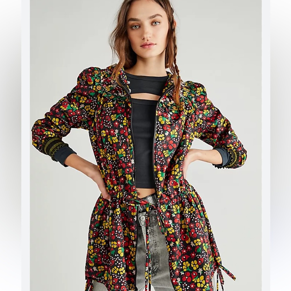 Anthropologie Anna Sui floral embroidered light windbreaker Jacket New size 2